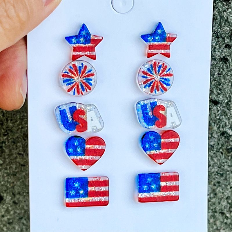 A Pack Of 2 Pairs Simple Style Geometric National Flag Star Printing Arylic Ear Studs