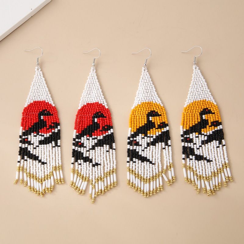 1 Pair Bohemian Tassel Bird Beaded Tassel Seed Bead Drop Earrings