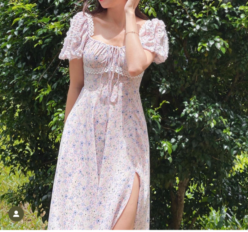 Women's Regular Dress Vacation Square Neck Printing Zipper Short Sleeve Ditsy Floral Maxi Long Dress Daily