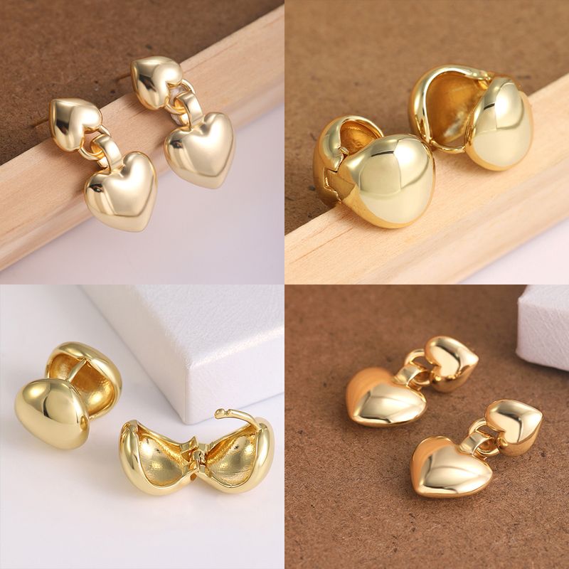 1 Par Elegante Forma De Corazón Enchapado Cobre Chapados en oro de 18k Pendientes De Gota