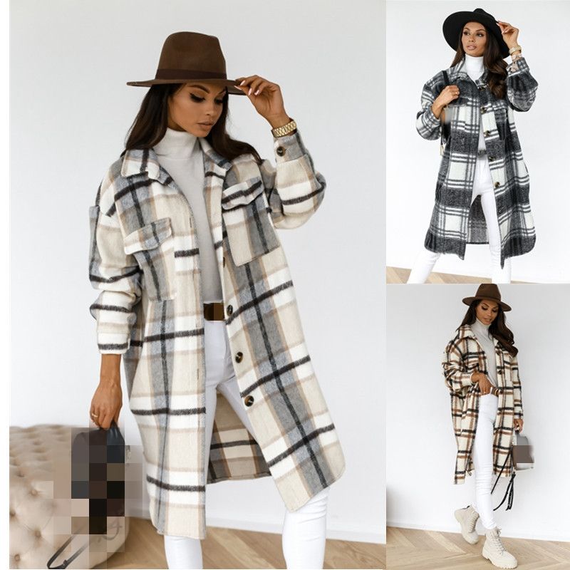 Women's Fashion Stripe Patchwork Woolen Coat