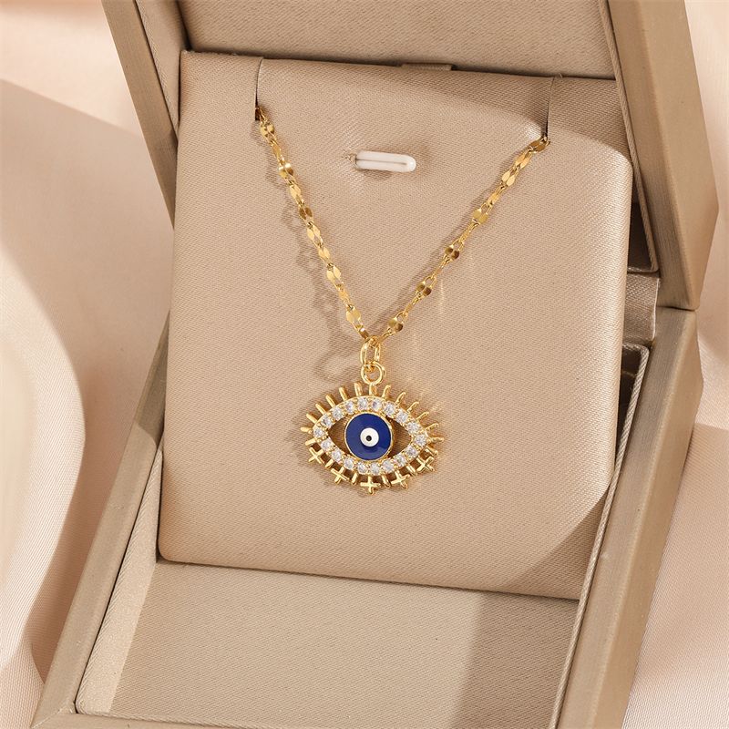 201 Stainless Steel Brass 18K Gold Plated IG Style Classic Style Cool Style Plating Inlay Devil's Eye Life Tree Zircon Pendant Necklace