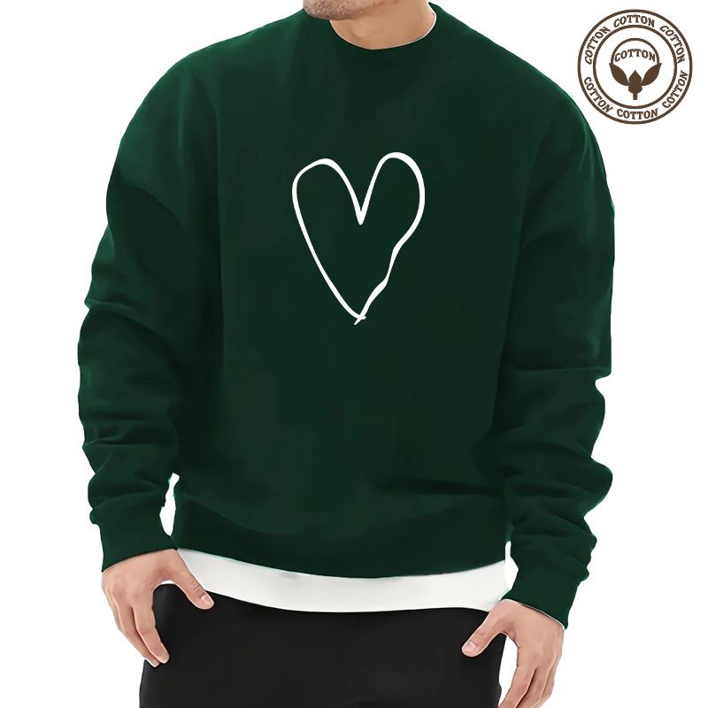 Men's Letter Heart Shape Simple Style Long Sleeve Loose Round Neck