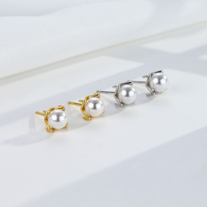 1 Paar Süss Einfarbig Inlay Sterling Silber Künstliche Perlen Ohrstecker
