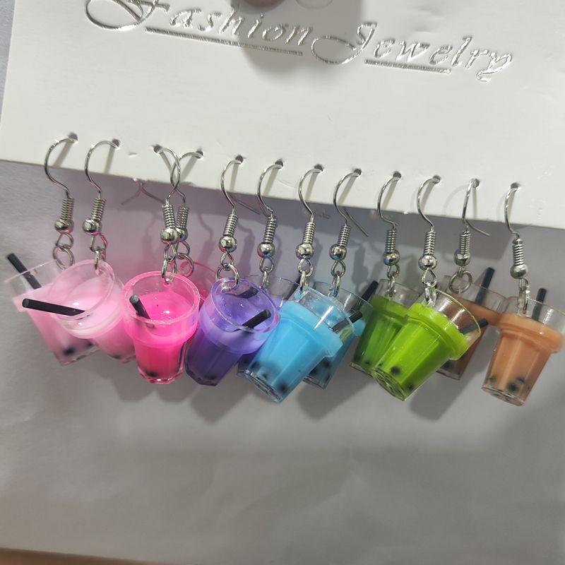 6 Pieces Cartoon Style Cute Color Block Resin Drop Earrings