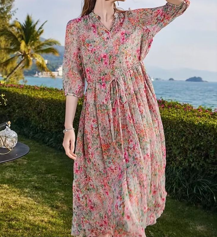 Women's Regular Dress Vacation V Neck Printing Half Sleeve Ditsy Floral Midi Dress Holiday Beach