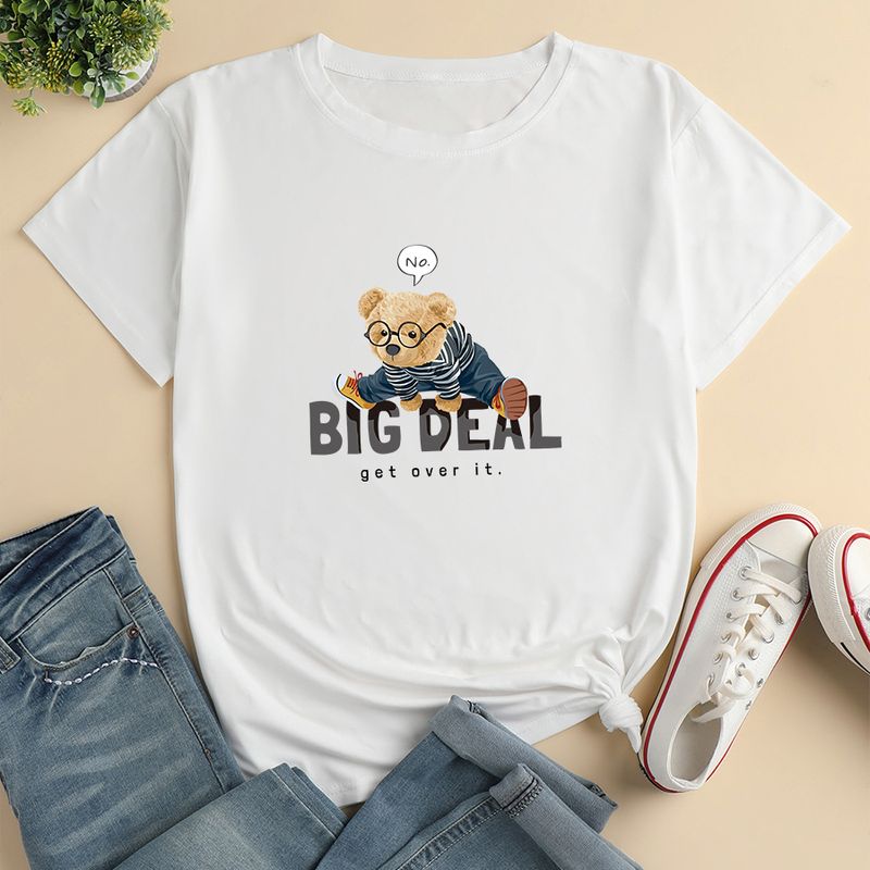 Fashion Letter Bear Print Loose-fitting Multicolor Casual T-shirt