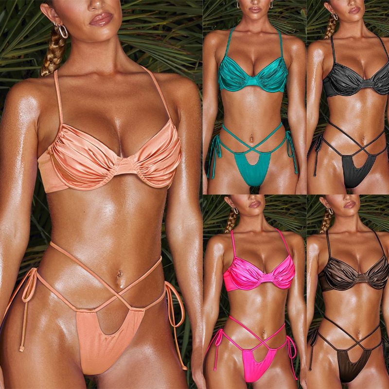 Women's Solid Color Bikinis 2 Piece Set