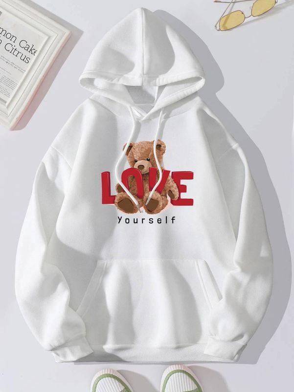 Women's Hoodie Long Sleeve Hoodies & Sweatshirts Printing Pocket Hip-hop Letter Bear