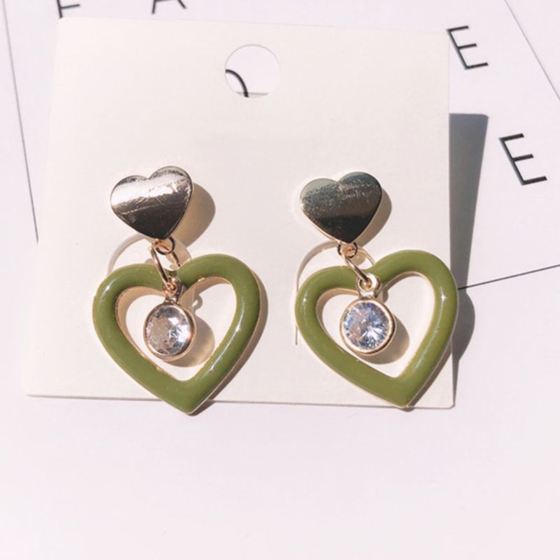 1 Pair Elegant Luxurious Heart Shape Rose Plating Inlay Alloy Zircon 14k Gold Plated Drop Earrings