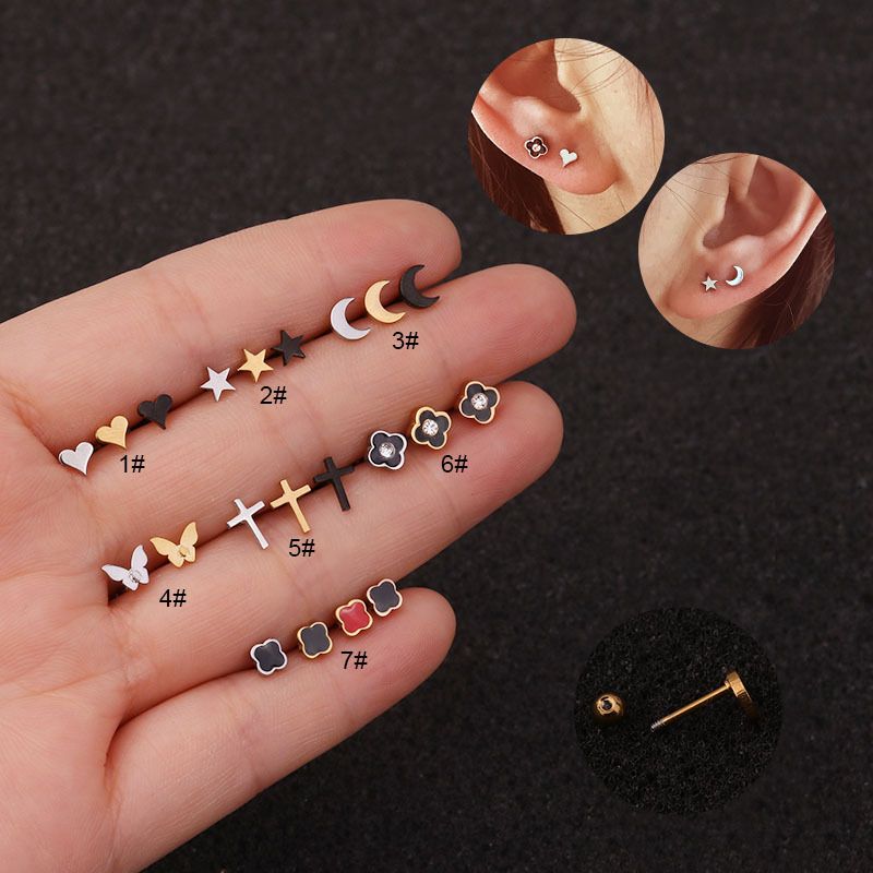 Ear Cartilage Rings & Studs Flower 316 Stainless Steel  Plating