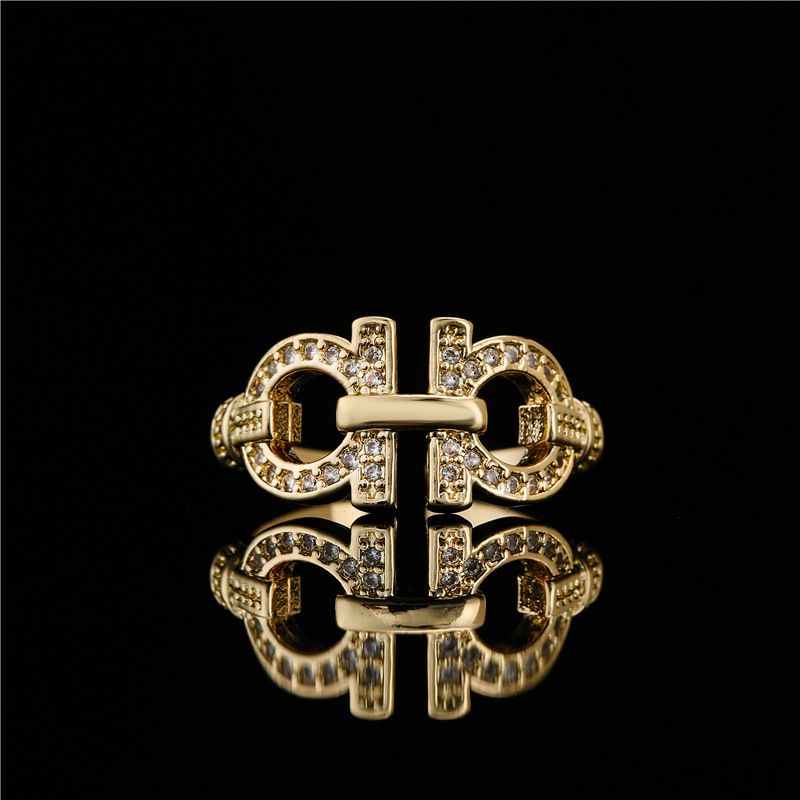 ¡oferta! Anillo De Apertura Geométrico Irregular Con Diseño De 18k Chapado En Oro Real De Cobre Micro Con Incrustaciones De Adorno Anillo Femenino