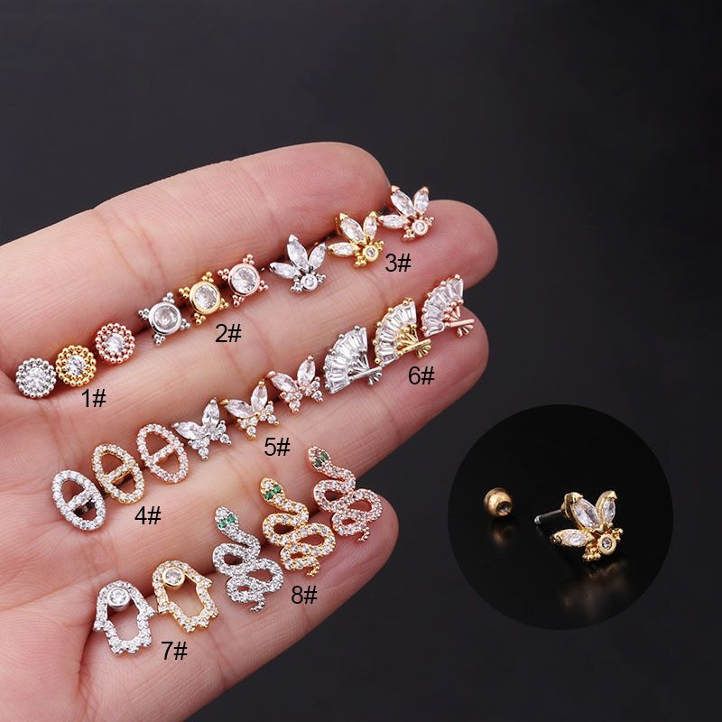 Ear Cartilage Rings & Studs Fashion Animal Copper Plating Artificial Gemstones
