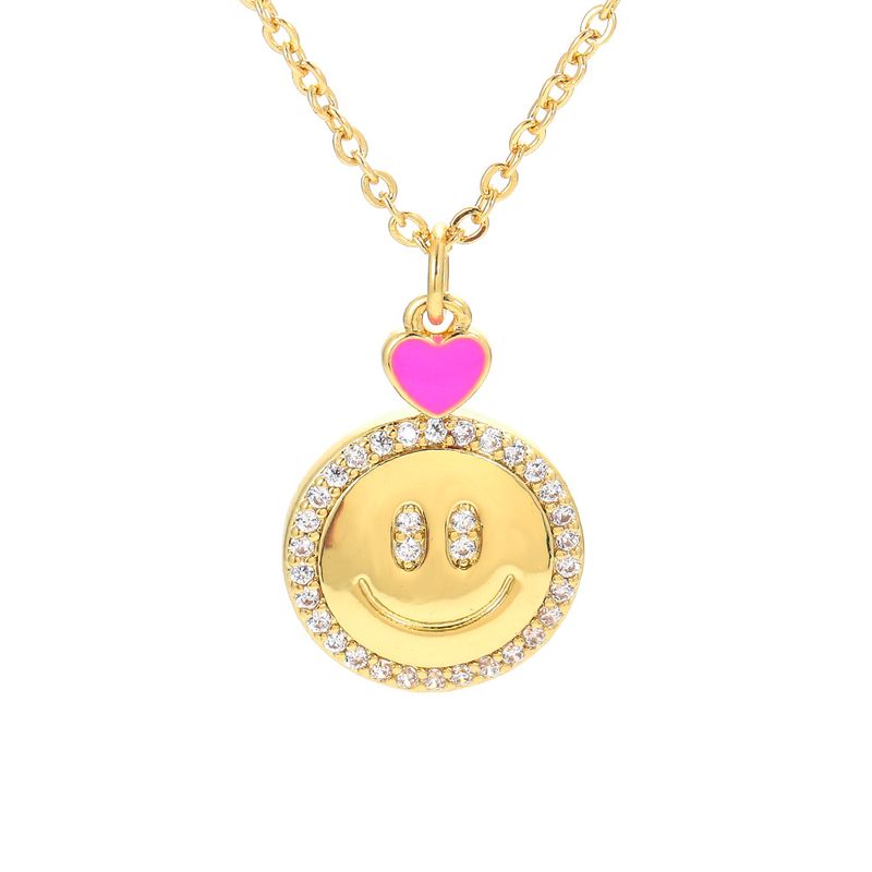 Retro Micro-inlaid Smiley Face Pendant Clavicle Chain Copper Heart Smile Color Pendant Necklace