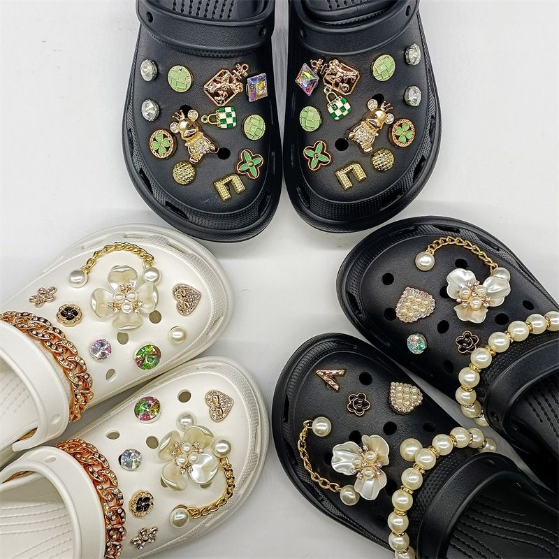 Nuevo Agujero Zapatos Diy Zapato Hebilla Perla Metal Strass Cadena Set Zapato Ornamento Hebilla Decorativa Accesorios