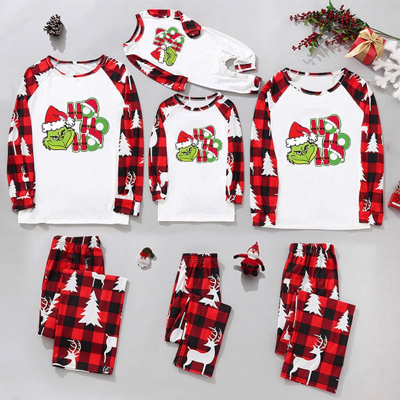 Casual Christmas Tree Letter Elk Cotton Polyester Pants Sets Straight Pants Blouse Family Matching Outfits