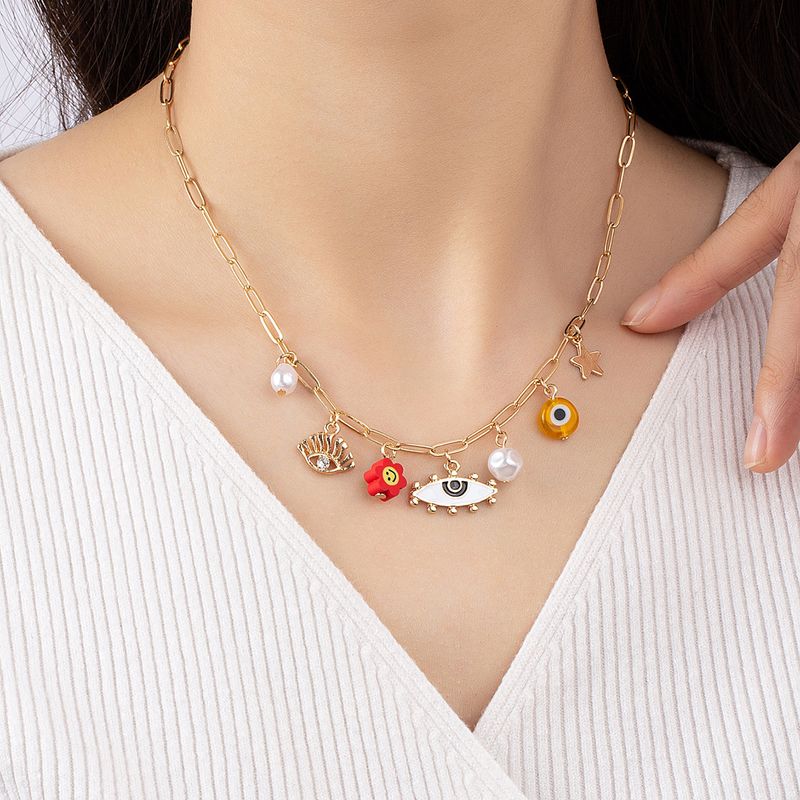 1 Piece Vacation Devil's Eye Star Heart Shape Alloy Plating Artificial Pearls Women's Pendant Necklace