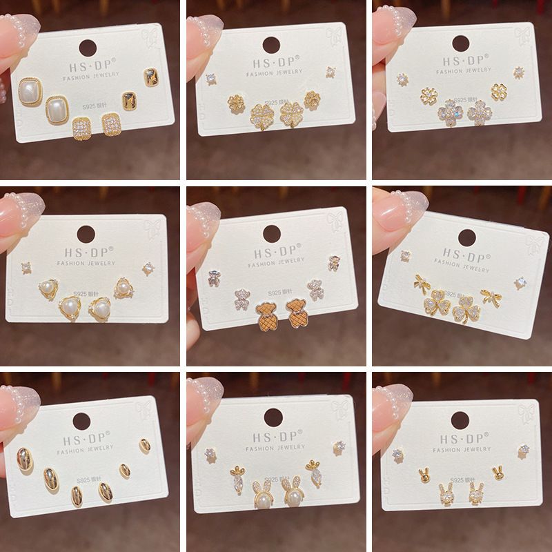 Fashion Geometric Copper Plating Artificial Pearls Zircon Earrings 3 Pairs