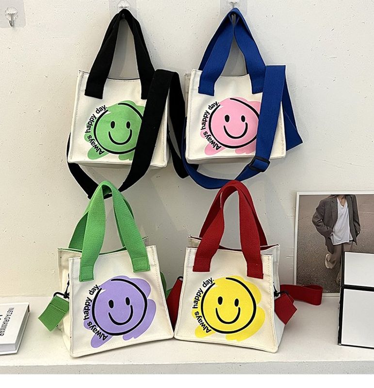 Women's Fashion Smiley Face Canvas Shopping Bags