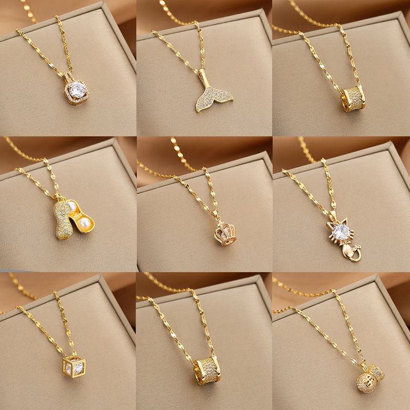 Wholesale Fashion Shell Elk 304 Stainless Steel Copper Plating 18K Gold Plated White-Plated K Artificial Pearls Zircon Pendant Necklace