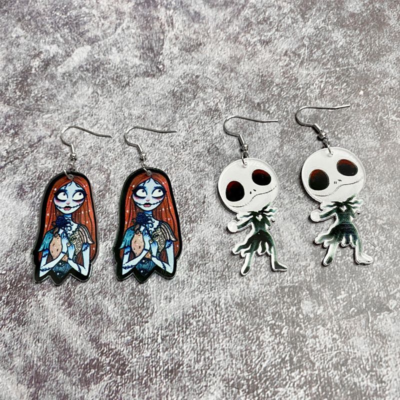1 Pair Retro Halloween Pattern Skull Arylic Drop Earrings