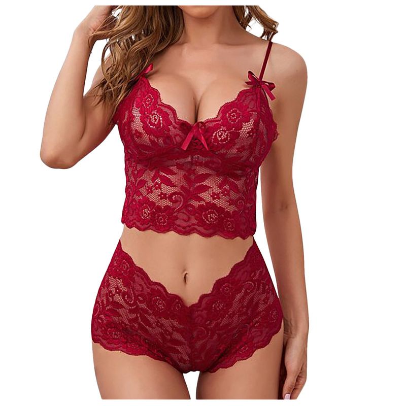 Sexy Solid Color Sexy Lingerie Sets Party Three-point Mid Waist Normal Type Sexy Lingerie