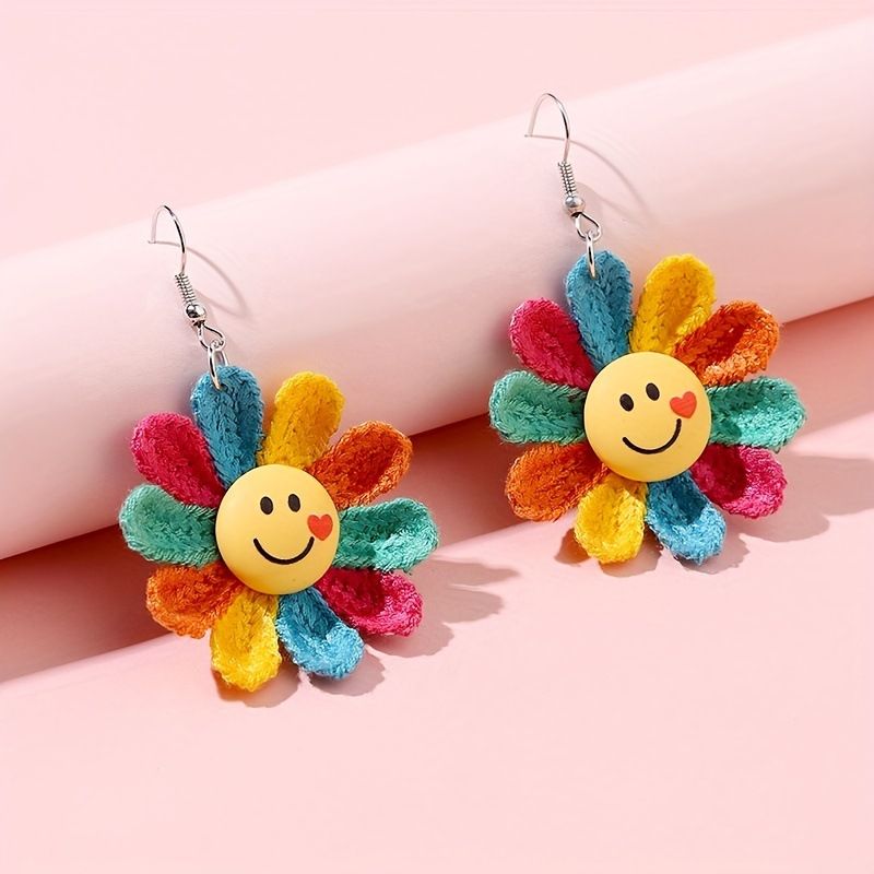 1 Pair Sweet Sunflower Knit Drop Earrings