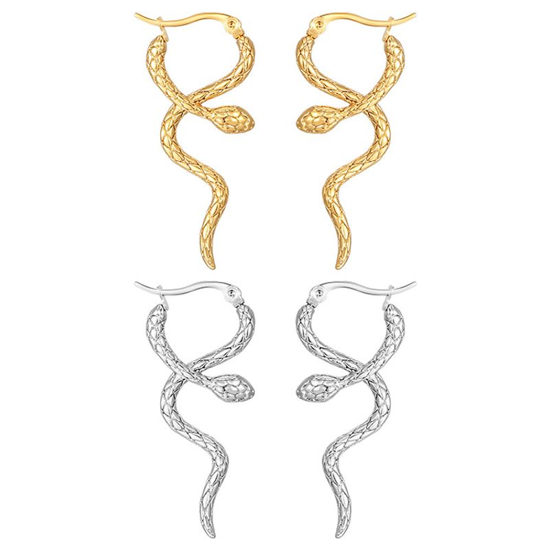 1 Pair Cool Style Snake Plating 304 Stainless Steel 18K Gold Plated Earrings