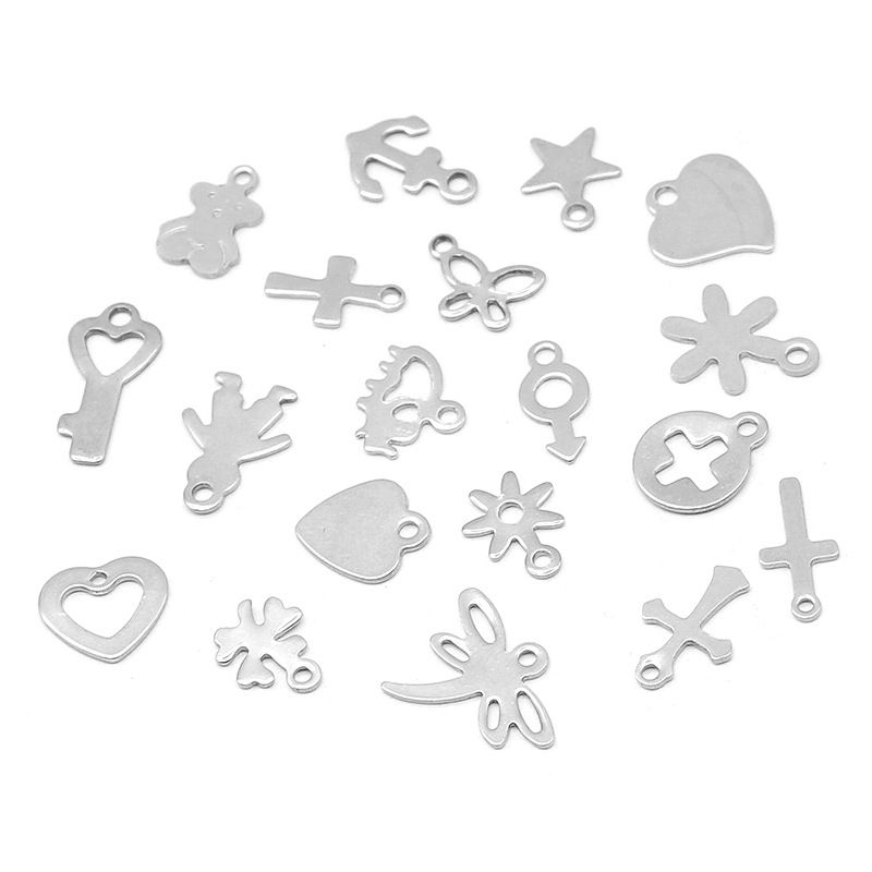 100 Pcs/package Simple Style Four Leaf Clover Heart Shape Dragonfly Stainless Steel Plating Pendant Jewelry Accessories