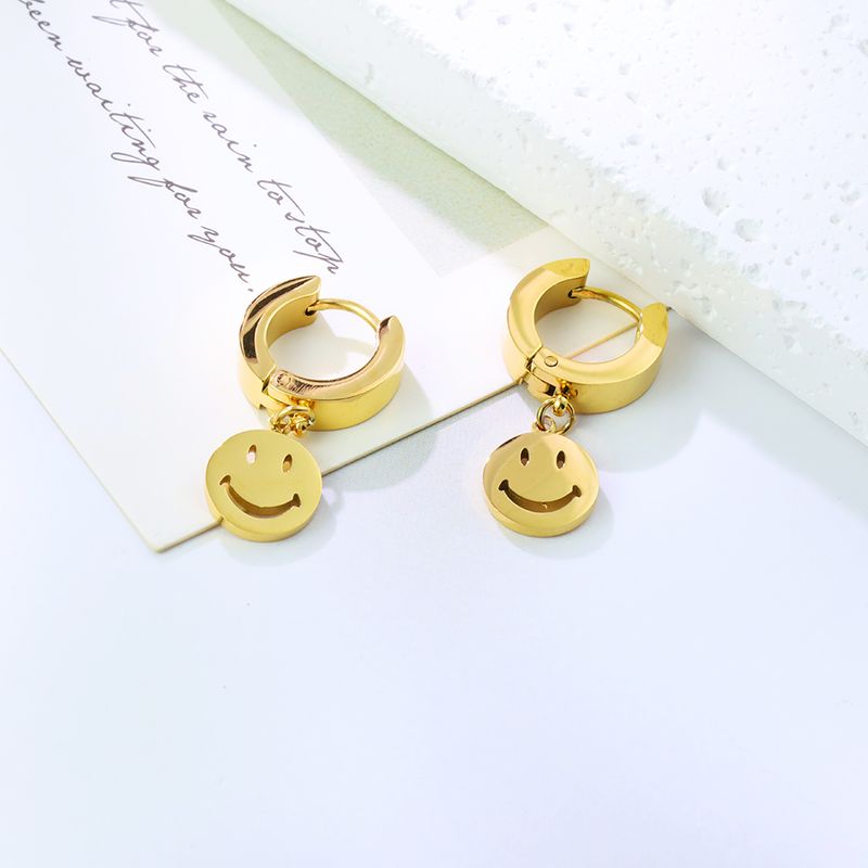1 Pair Casual Smiley Face Plating Stainless Steel 18k Gold Plated Drop Earrings