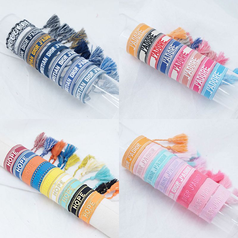 Ethnic Style Letter Stripe Rhombus Polyester Embroidery Braid Unisex Bracelets