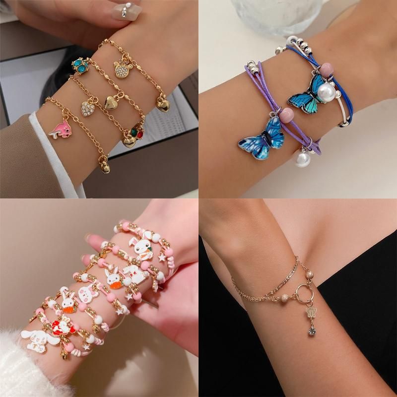 Cute Butterfly Arylic Synthetics Alloy Beaded Rhinestones Pearl Beads 18k Gold Plated Gold Plated Silver Plated Women's Bracelets