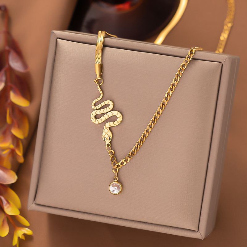 304 Stainless Steel 18K Gold Plated Simple Style Plating Snake Artificial Rhinestones Bracelets Earrings Necklace