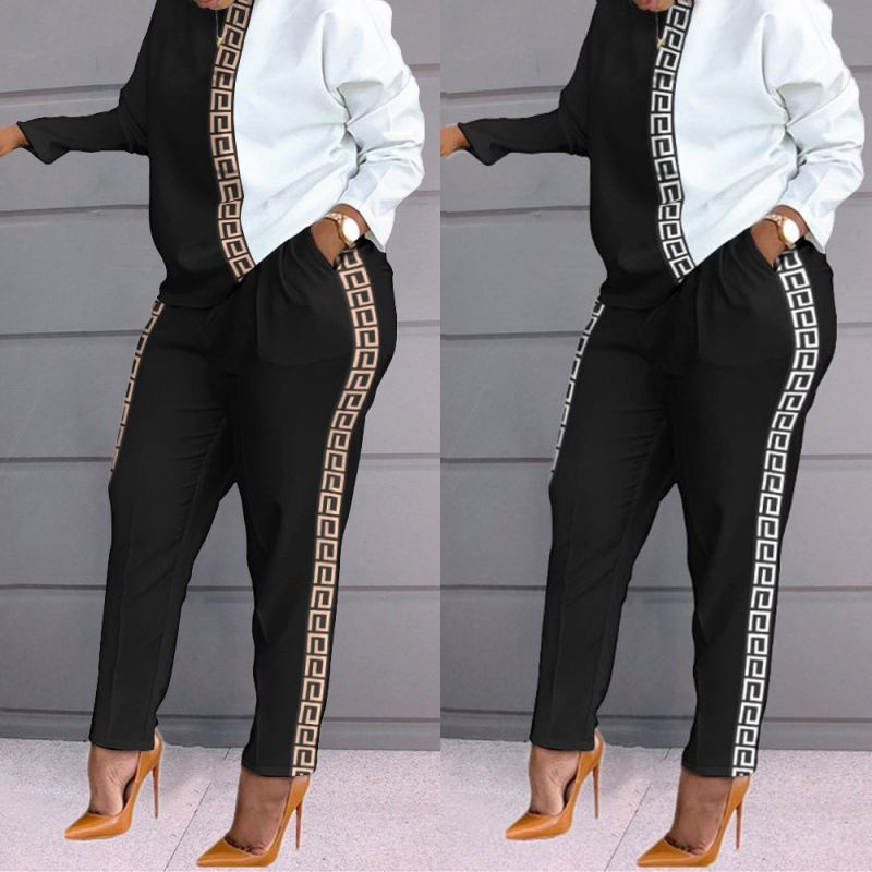 Women's Casual Geometric Color Block Cotton Blend Polyester Printing Pants Sets