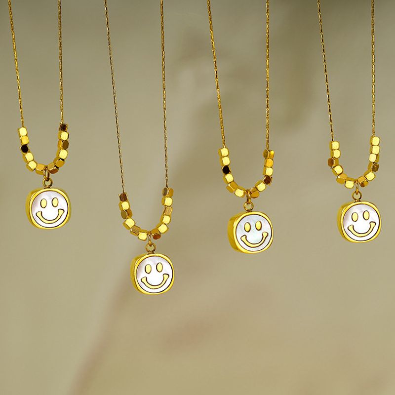Simple Style Smiley Face Gold Plated Mother Pearl Shellfish Titanium Steel Wholesale Pendant Necklace