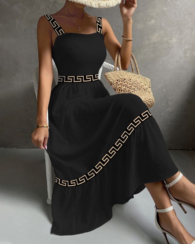 Women's Strap Dress Casual Strapless Printing Sleeveless Printing Maxi Long Dress Daily