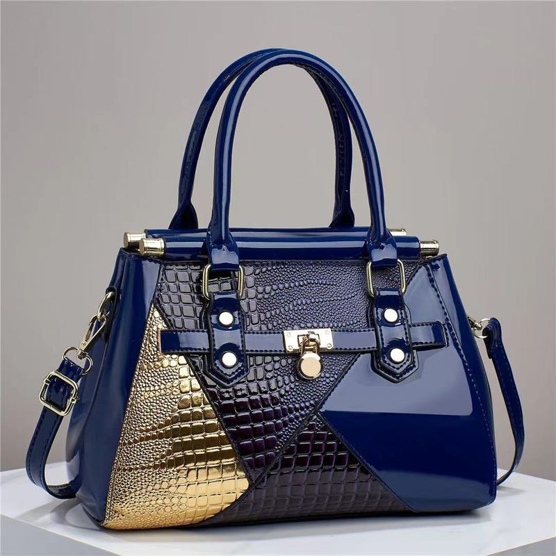 Women's Pu Leather Color Block Vintage Style Square Zipper Handbag