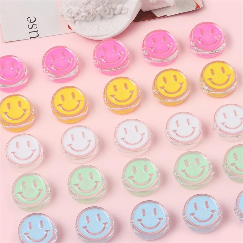 4 Pieces Diameter 22mm Hole 4~4.9mm Arylic Smiley Face Polished Beads