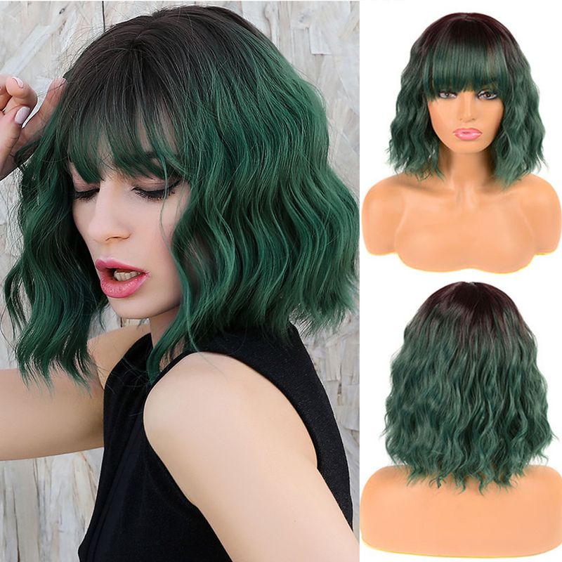 Fashion Bangs Short Egg Roll Head Single Double Color Curly Chemical Fiber Wigs