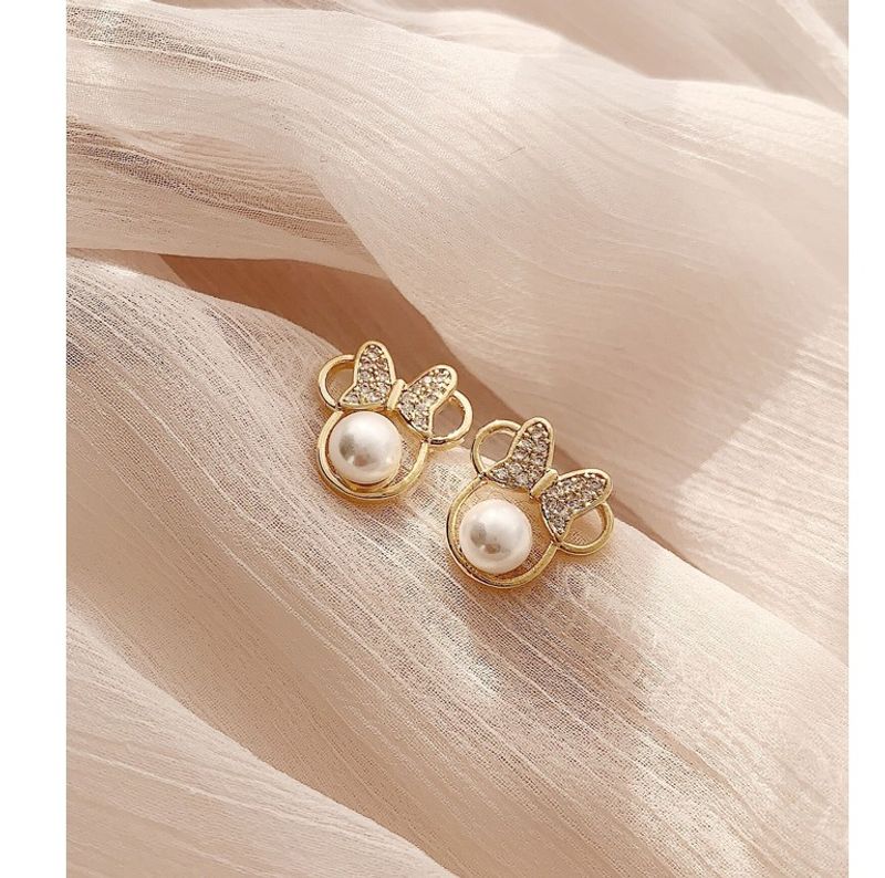 Fashion Bow Knot Alloy Rhinestone Artificial Pearl Ear Studs
