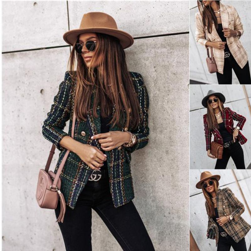 Lady Commute Houndstooth Plaid Metal Button