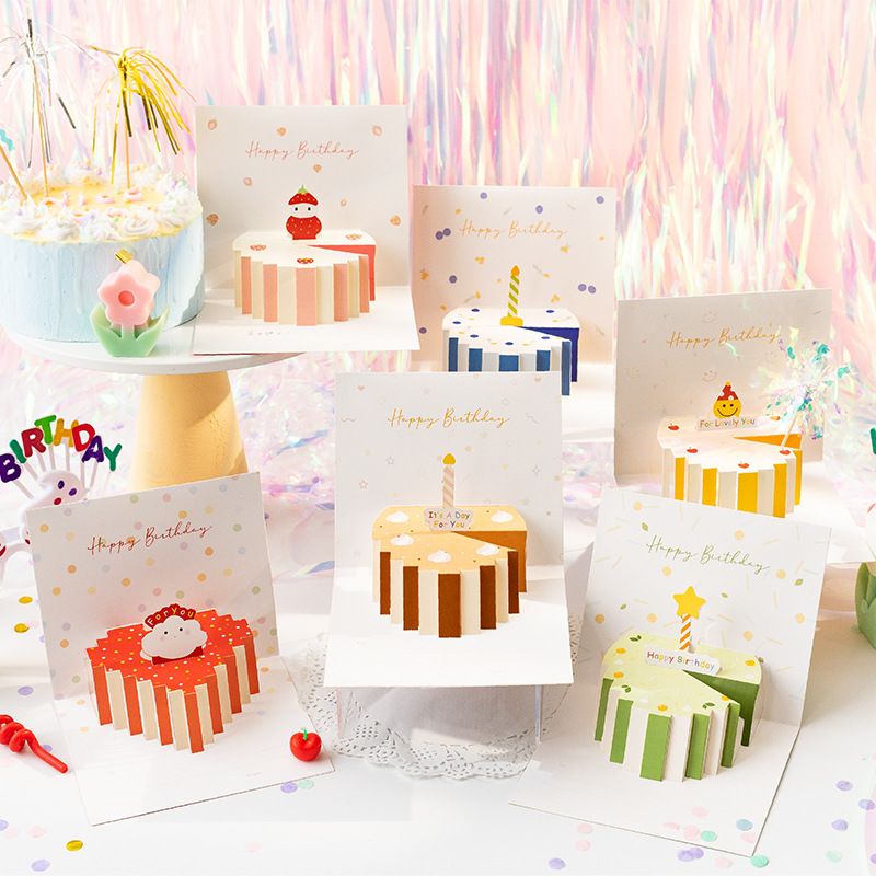 Teacher's Day Gift Creative Three-dimensional Advanced Greeting Card 3d Birthday Cake Handwriting Gratitude Blessing Small Card Message Card