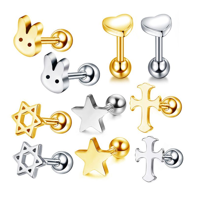 Fashion Rabbit Star Stainless Steel Plating Ear Studs 1 Piece