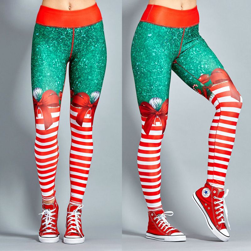 Fashion Christmas Tree Stripe Spandex Polyester Ankle-length Printing Leggings