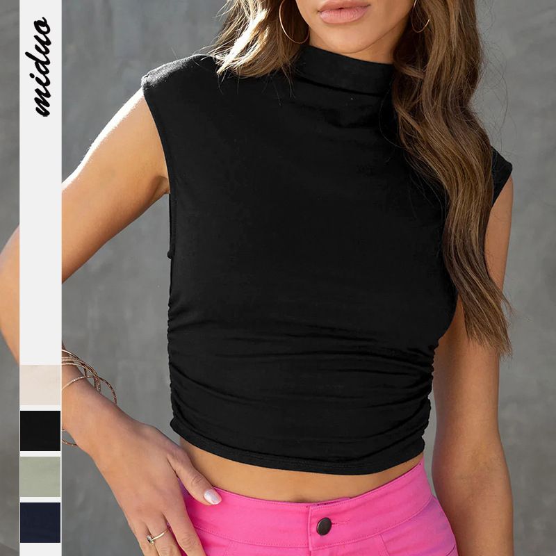Women's Wrap Crop Top Tank Tops Pleated Fashion Streetwear Solid Color