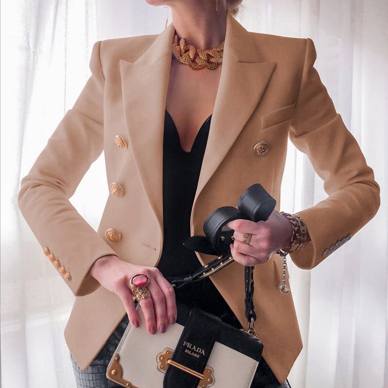 Women's Fashion Solid Color Button Double Breasted Blazer Blazer