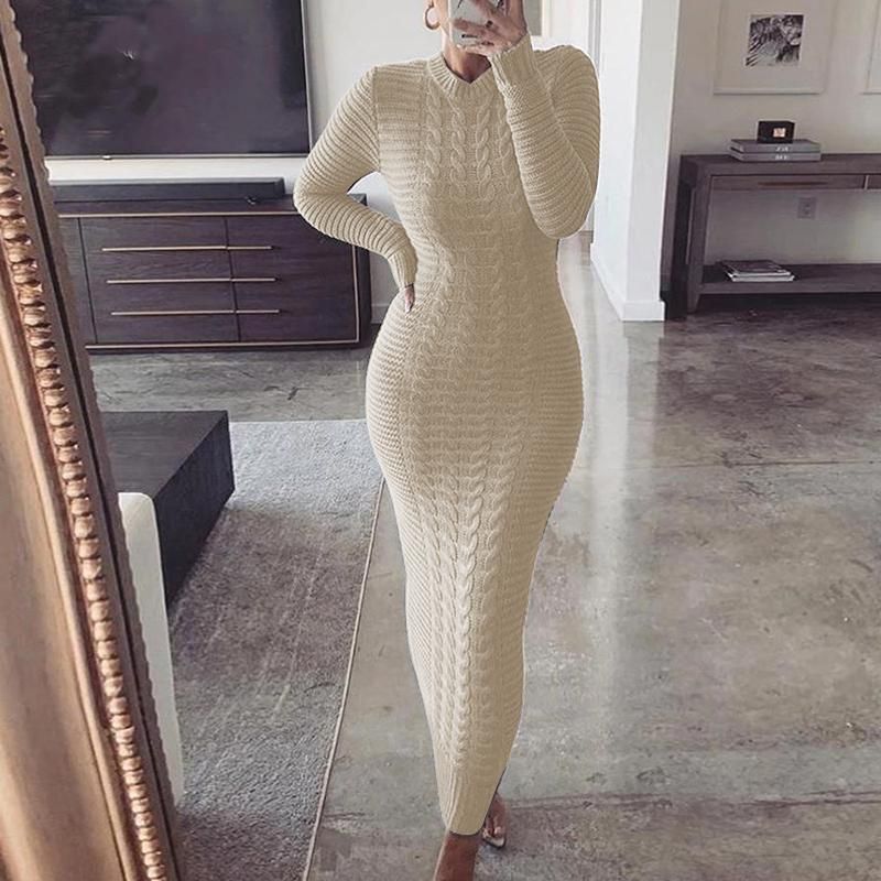 Fashion Geometric Round Neck Long Sleeve Patchwork Jacquard Polyester Dresses Maxi Long Dress Pencil Skirt