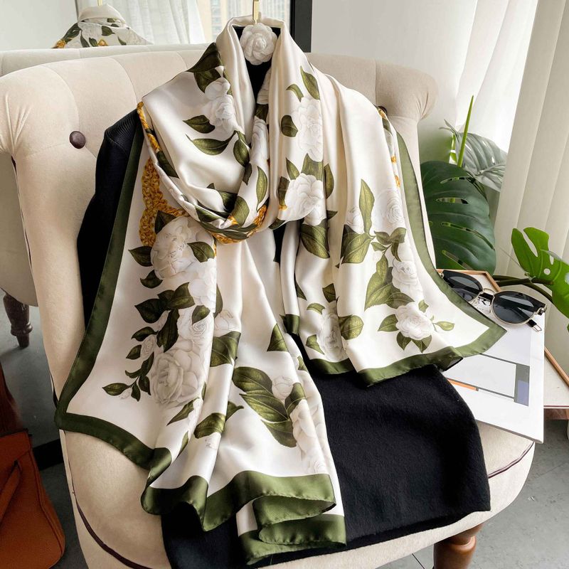 Women's Elegant Basic Color Block Flower Satin Scarf