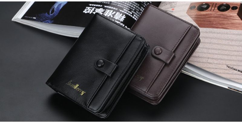 Men's Solid Color Pu Leather Zipper Buckle Wallets