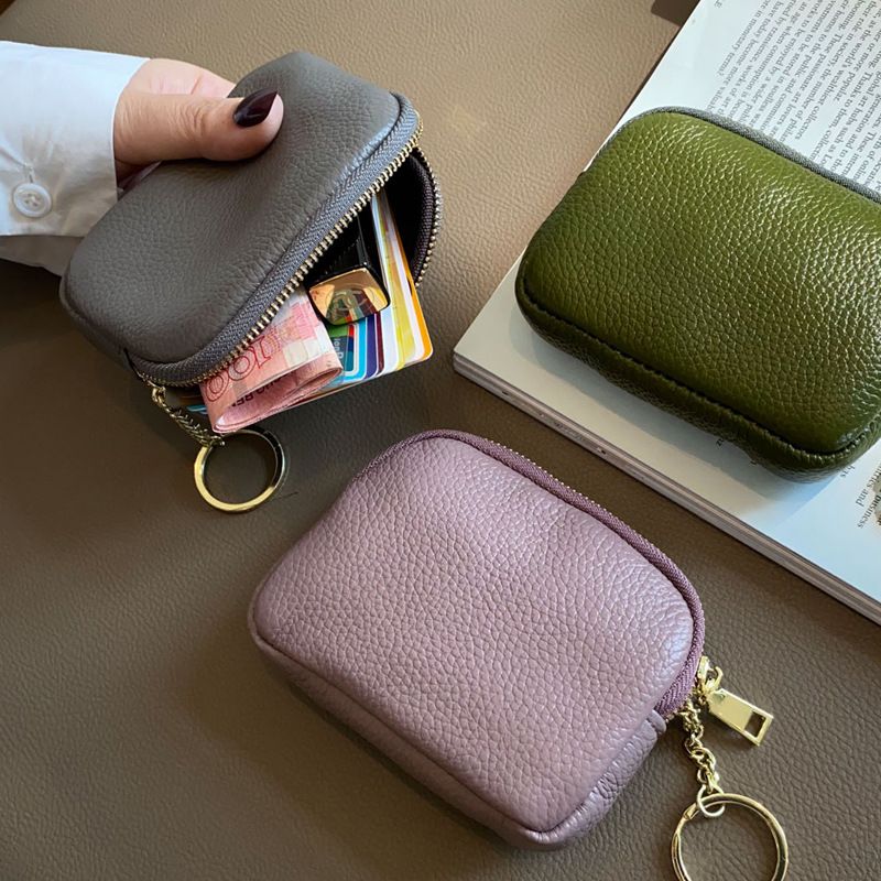 Women's Solid Color Leather Zipper Wallets